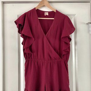 Burgundy Ruffled Shorts Romper